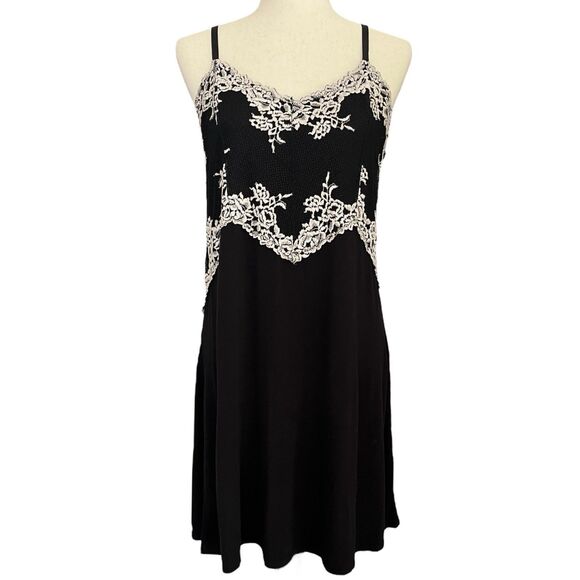 Rachel Roy Black Y2K Slip Dress Size M Coquette Dark Fairy Romantic Dainty Lace - Picture 1 of 11